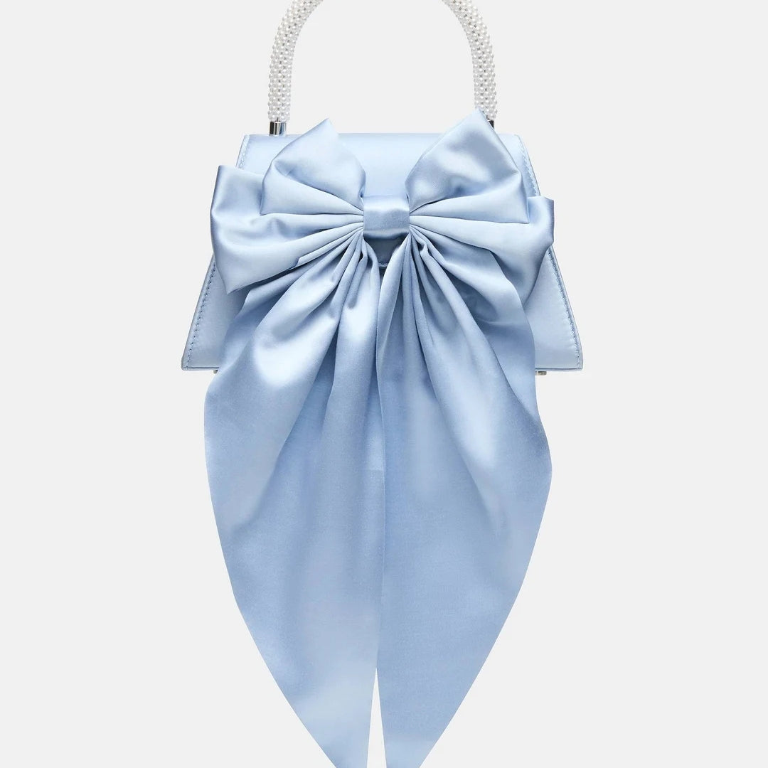 Elegant Satin Bow Handbag With Pearl Handle