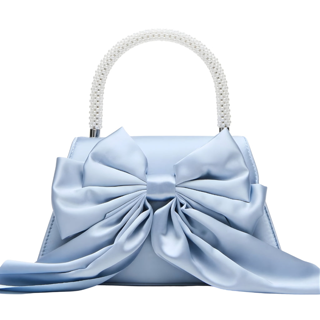 Elegant Satin Bow Handbag With Pearl Handle