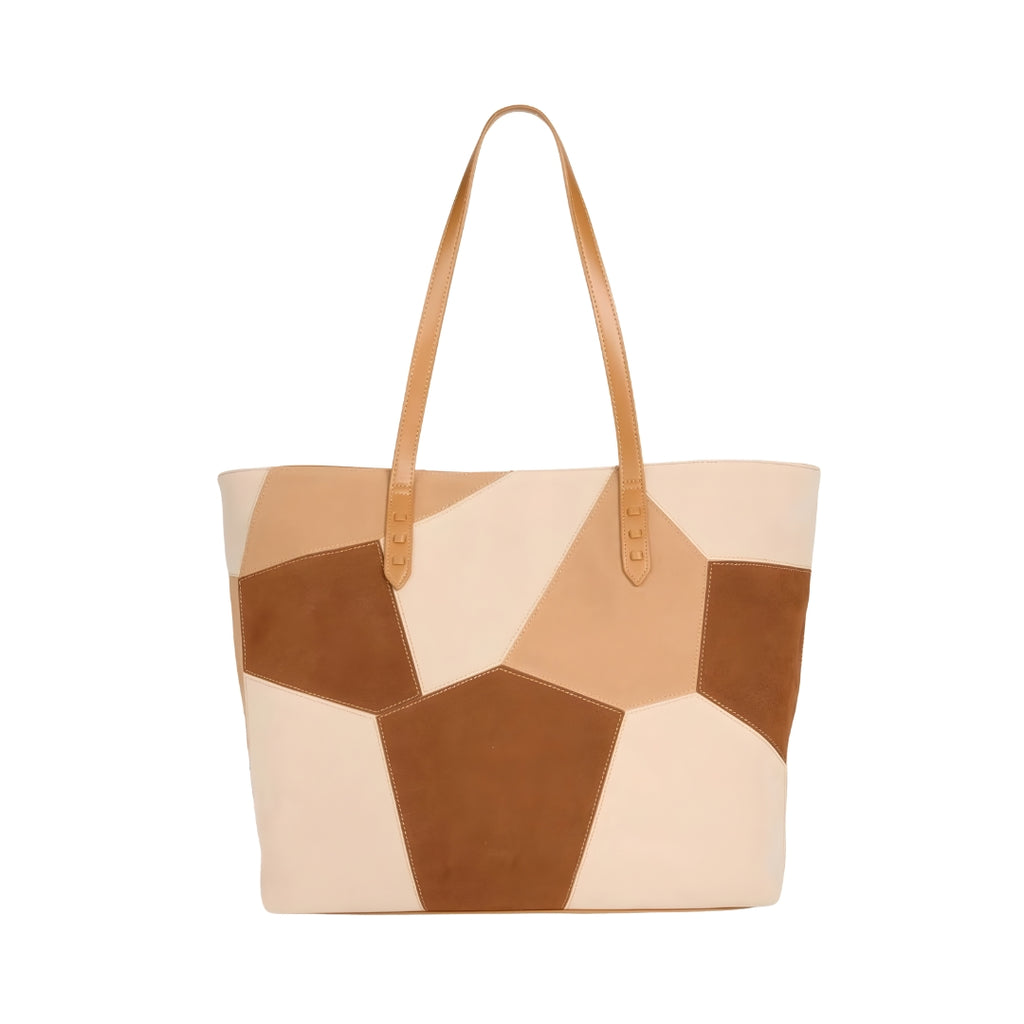 Modern Patchwork Leather Tote Bag With Contrast Panels