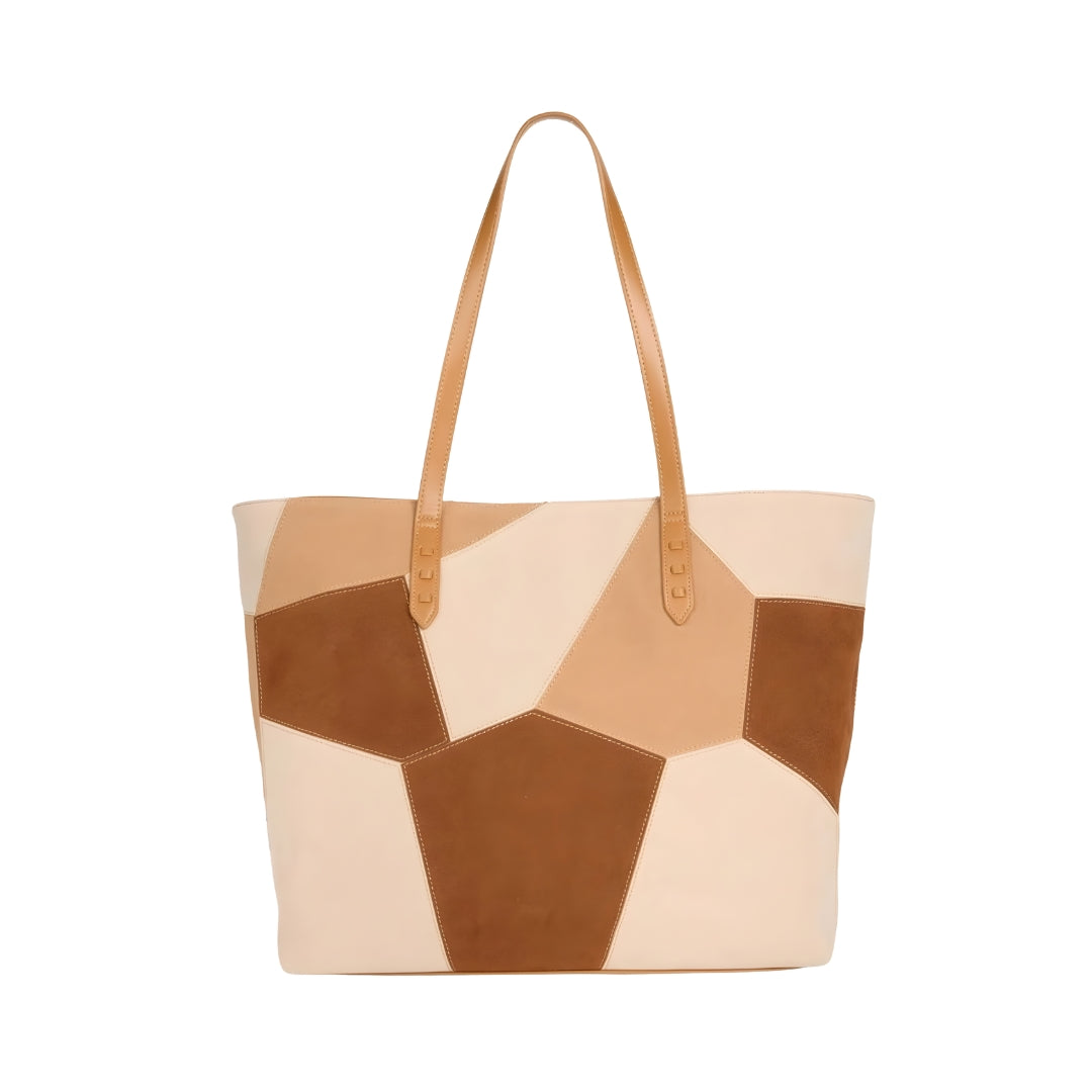 Modern Patchwork Leather Tote Bag With Contrast Panels
