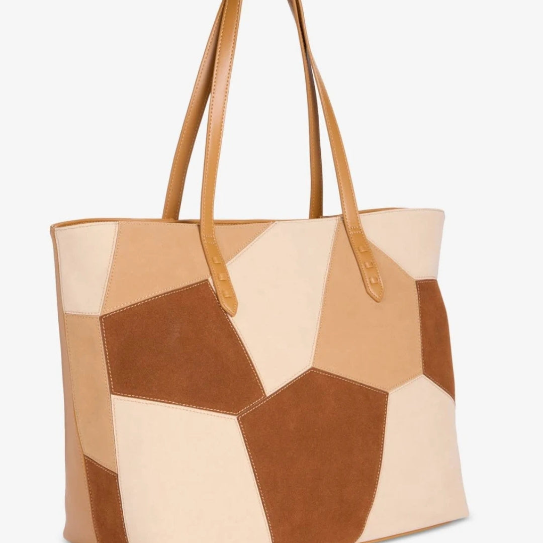Modern Patchwork Leather Tote Bag With Contrast Panels