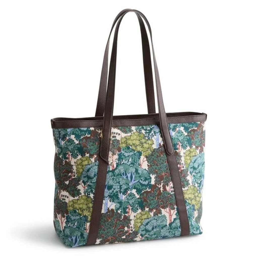 Stylish Printed Canvas Tote Bag With Leather Straps