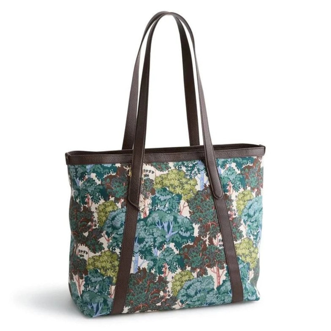 Stylish Printed Canvas Tote Bag With Leather Straps