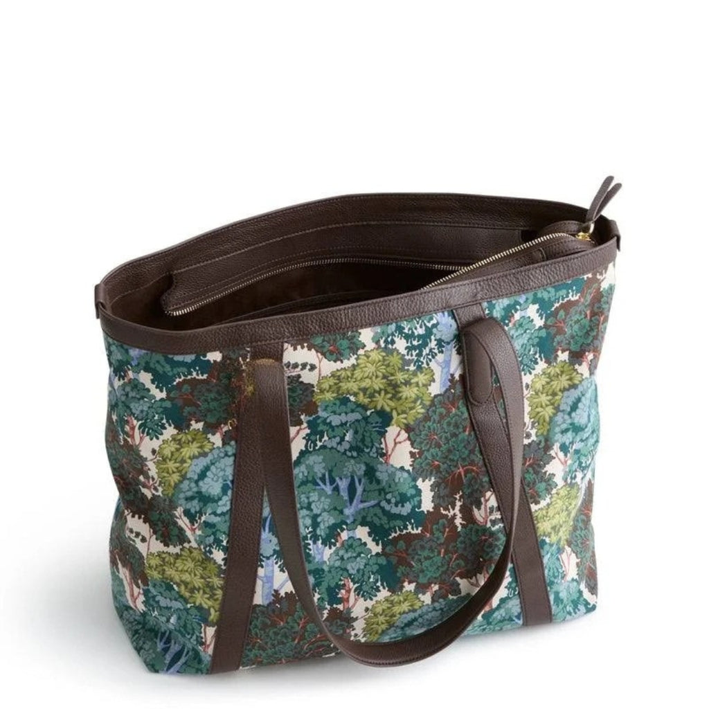 Stylish Printed Canvas Tote Bag With Leather Straps