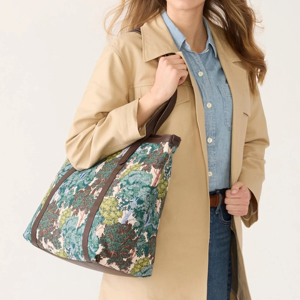 Stylish Printed Canvas Tote Bag With Leather Straps