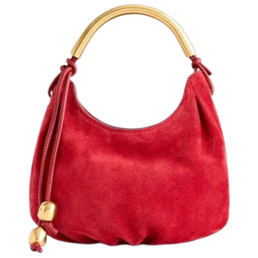 Elegant Red Velvet Shoulder Bag Gold Handle