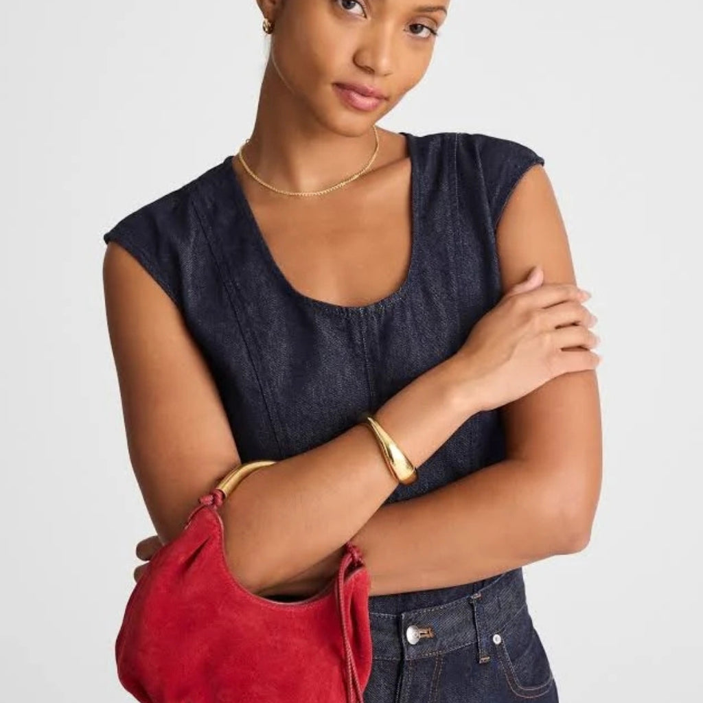 Elegant Red Velvet Shoulder Bag Gold Handle