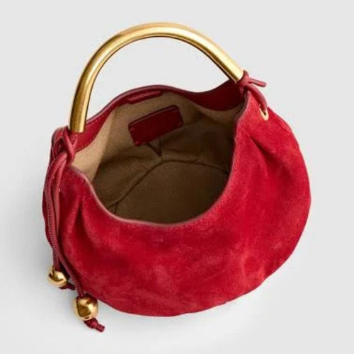 Elegant Red Velvet Shoulder Bag Gold Handle